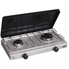 Réchaud à gaz portable 2 feux 2350W SILVER 2 Table de cuisson à gaz  Butane/Propane Bruleurs inox Couvercle