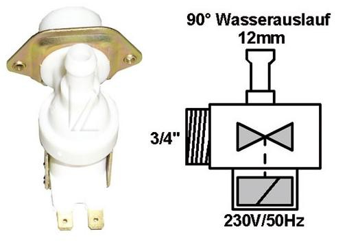 Universal-Magnetventil 1-Weg 90° Eingang 3/4 Ausgang 12mm