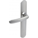 Door handle with plate, 195 mm distance between centres, cane spout, mirror-chromed