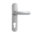 Door handle with plate, 195 mm distance between centres, key I, mirror-chromed