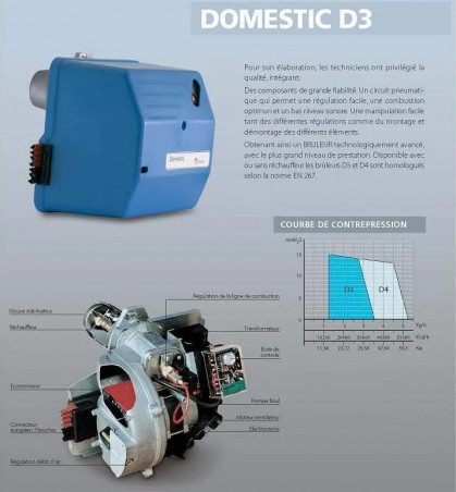 Quemador doméstico D3 17,7 a 35,5 Kw con boquilla