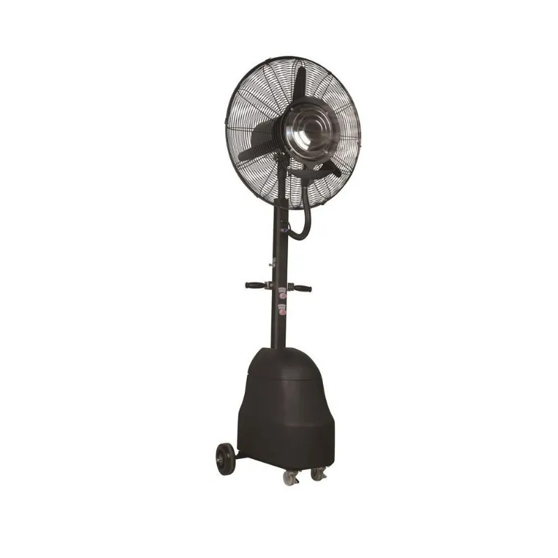 Outdoor fan misting device with tank