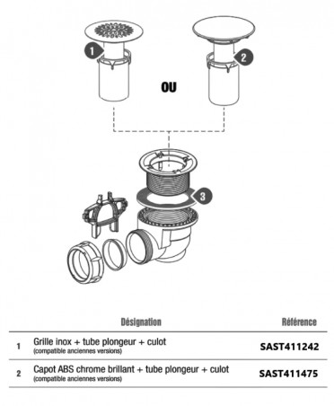 Bung cup for shower tray D.60 with cover