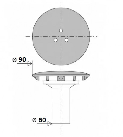 Coperchio di metallo con tubo trappola per acqua di 90 mm di diametro.