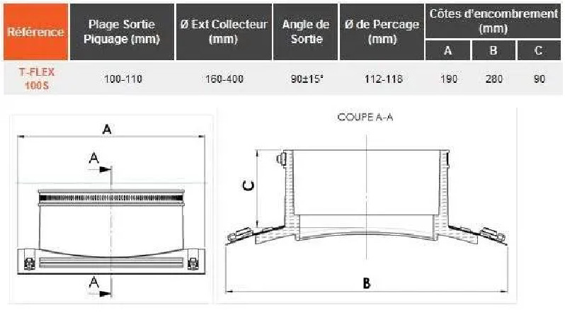 Tulipe de piquage T FLEX 100/110 pour tuyaux de 160 à 400