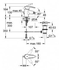 Mitigeur bidet avec vidage, taille S, EUROSTYLE