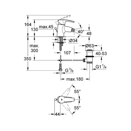 Mitigeur bidet avec vidage, taille S, EUROSTYLE