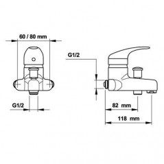 Miscelatore monocomando per vasca/doccia, interasse da 6 a 8 cm