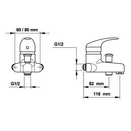 Miscelatore monocomando per vasca/doccia, interasse da 6 a 8 cm