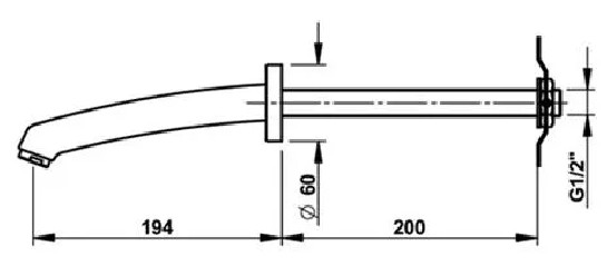 Wall spout 194mm for 0 to 200mm wall