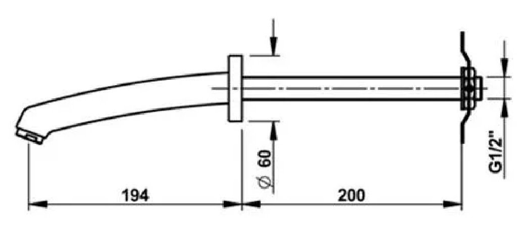 Wall spout 194mm for 0 to 200mm wall