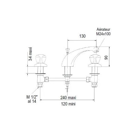 Mezclador de lavabo de tres agujeros con caño fijo, con residuos pop-up, distancia entre centros 12 a 24cm