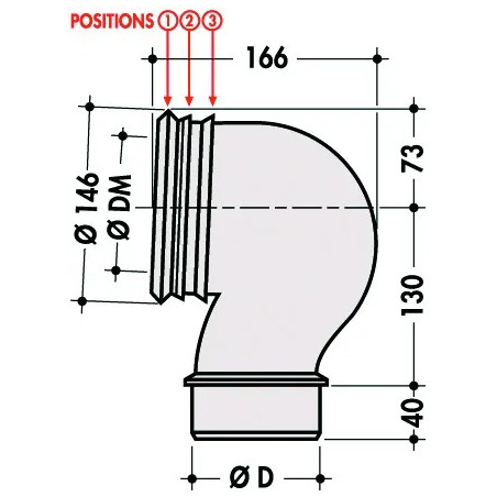 90 degree WC elbow Male diameter 100 eccentric