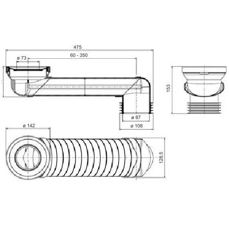 S-bend for replacement toilet bottom outlet - 0709254