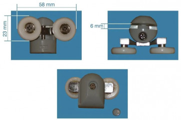 Double roller ROU19 for glass 6mm D.23mm L.58mm with grey support