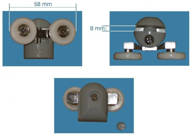 Rullo doppio ROU21 per vetro 8mm L.58mm