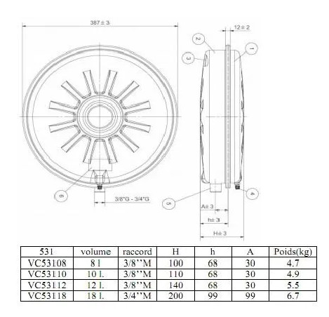 Flache runde Vase D.38 10L