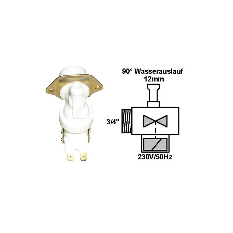 Universal 1 way solenoid valve 90° inlet 3/4 outlet 12mm