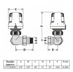 Thermostatic body double angle D or G 12x17 straight