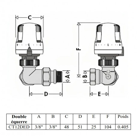 Corpo termostatico a doppio angolo D o G 12x17 dritto