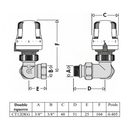 Thermostatic body double angle D or G 12x17 left