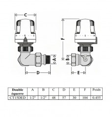 Corpo termostatico a doppio angolo D o G 15x21 dritto