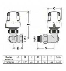 Thermostatisches Doppelwinkelgehäuse D oder G 15x21 links