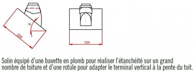 Pièce d'étanchéité de toiture T.E.N, SOLIN plomb 25 à 45 brun orangé diamètre 60/100 et 80/125