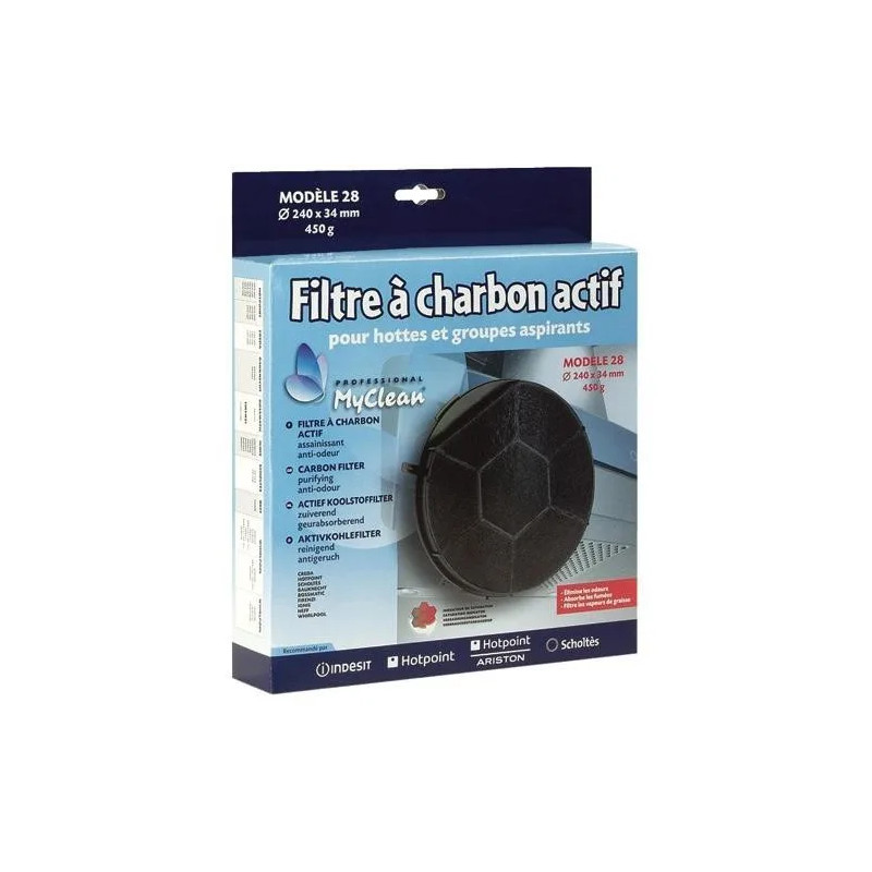 Filtre à charbon pour hotte INDESIT diamètre .240 mm modèle 28