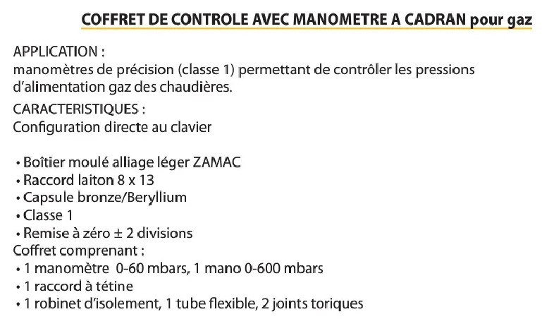 Coffret complet avec mano 0 à 60 et 0 à 600 Mbars