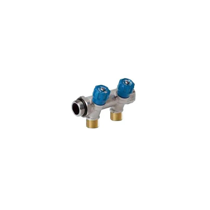 Sanitary manifolds 2 outlets blue with integrated remote fittings