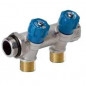 Sanitary manifolds 2 outlets blue with integrated remote fittings