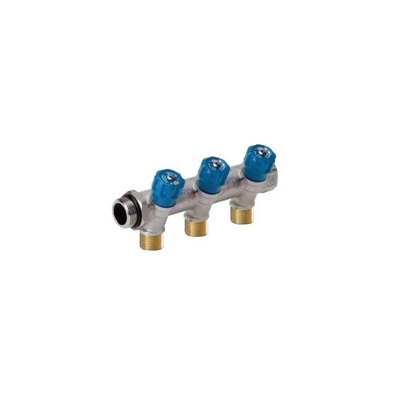 Sanitary manifolds with integrated remote fittings 3 outlets blue