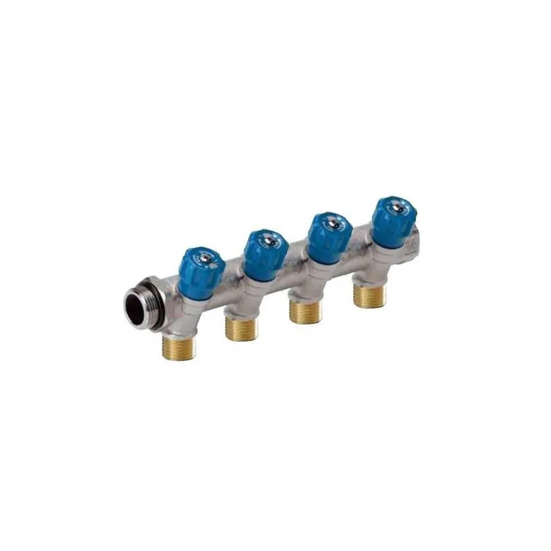 Sanitary manifolds with integrated remote fittings 4 outlets blue