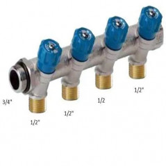 Sanitary manifolds with integrated remote fittings 4 outlets blue