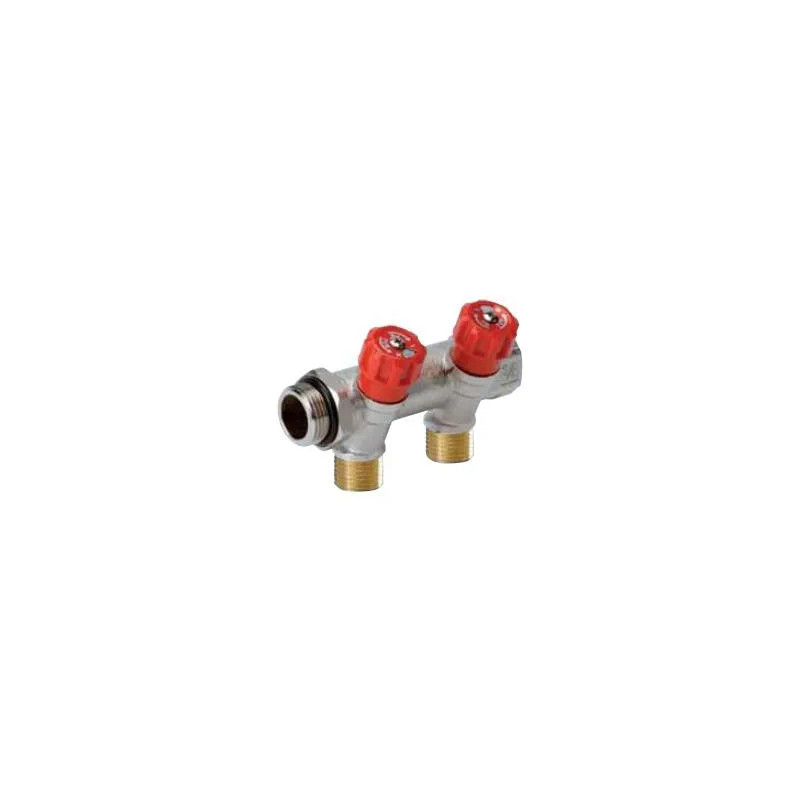 Sanitary manifolds with integrated remote fittings 2 outlets red