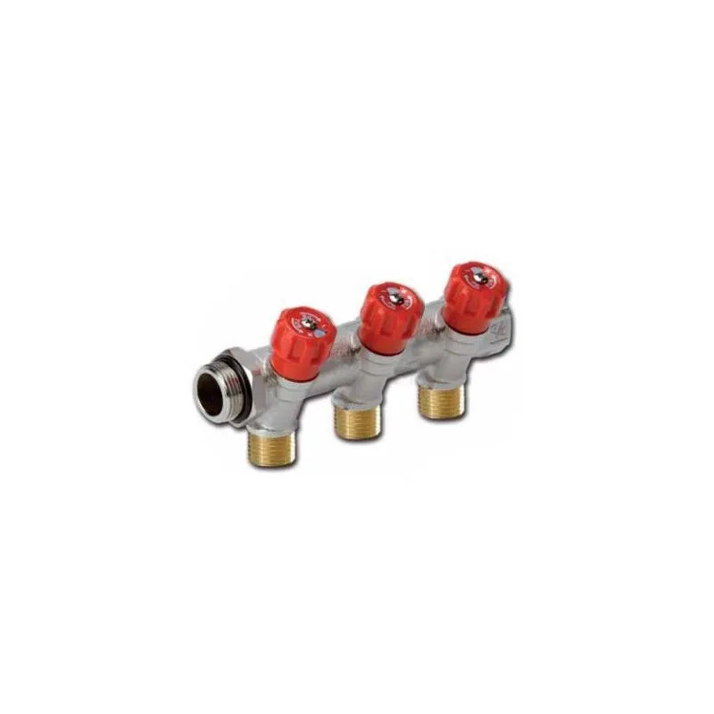 Sanitary manifolds with integrated remote fittings 3 outlets red