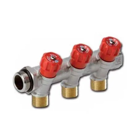 Sanitary manifolds with integrated remote fittings 3 outlets red