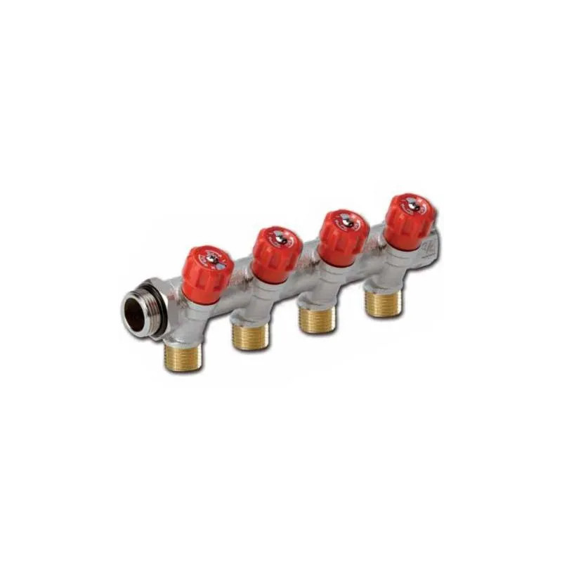 Sanitary manifolds with integrated remote fittings 4 outlets red