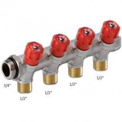 Sanitary manifolds with integrated remote fittings 4 outlets red