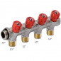 Sanitary manifolds with integrated remote fittings 4 outlets red