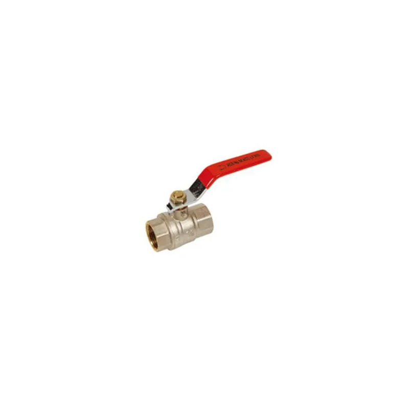 Ball valve brass PN40 double female + flat steel handle red, 66X76