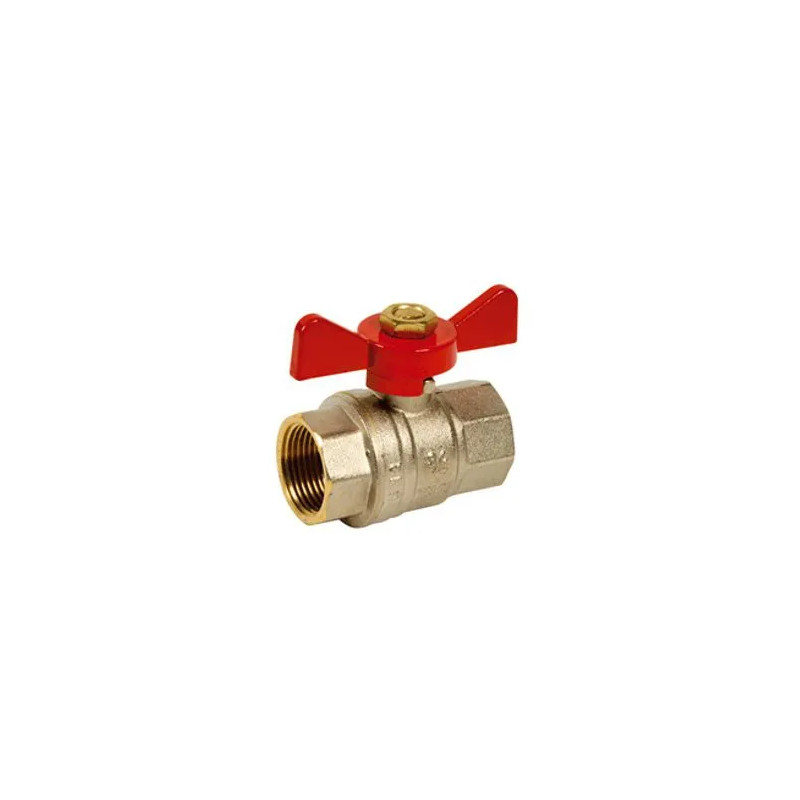 Brass ball valve PN40 double female + red butterfly handle, 08/13