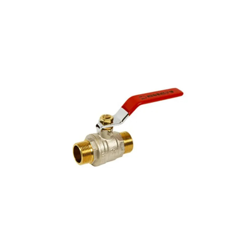 Ball valve brass PN40 double male + flat steel handle red, 50X60