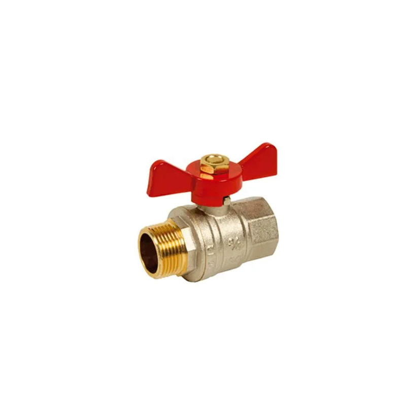 Brass ball valve PN40 male and female + red butterfly handle, 08X13