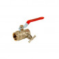 Double female brass ball valve with bleed PN25 + red flat steel handle, 40/49