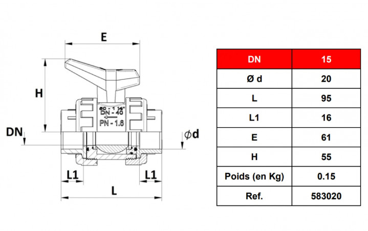 Ball valve FF D.20