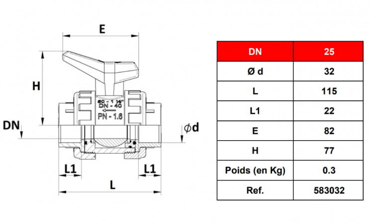 Ball valve FF D.32