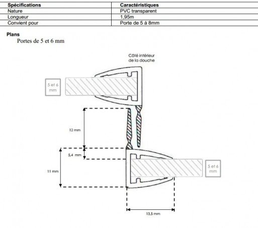 Joint de portes coulissantes pour douche 2x1.95 m