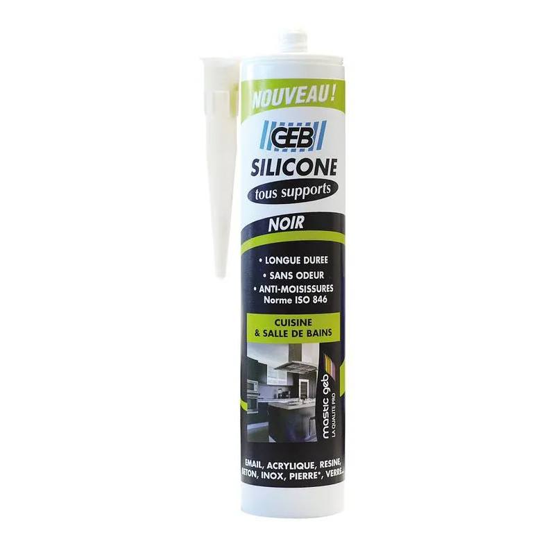 Silicona todos los soportes: negro, 280 ml